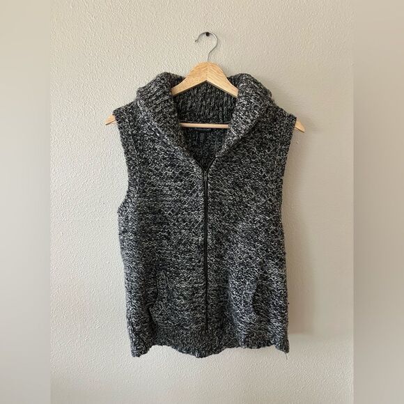 Eileen Fisher Tweedy Yak Wool Blend Gray Black Sweater Vest Zip Front L - Picture 1 of 6